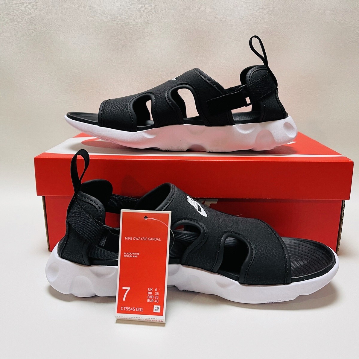 Nike Owaysis Sandals Men Size 7 Athletic Black White | eBay