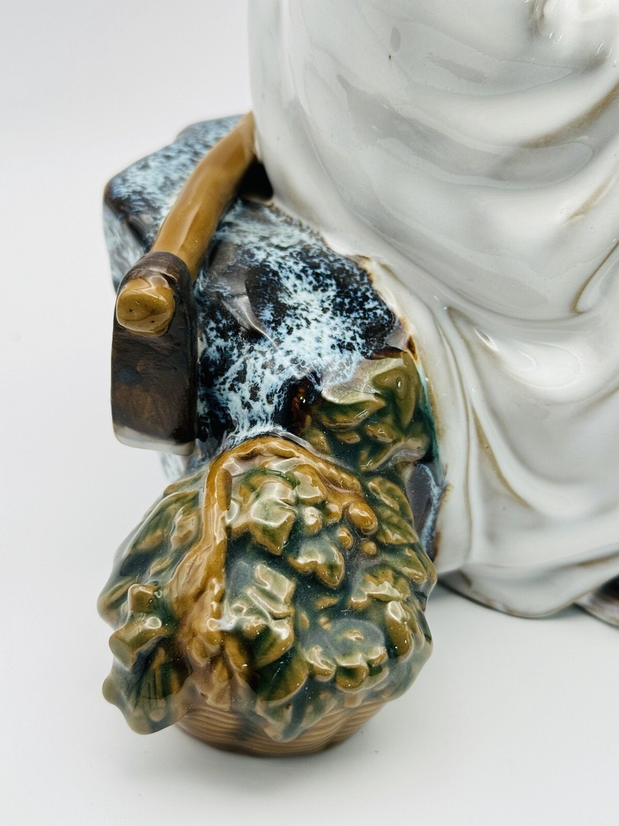 Chinese Pottery Figure Old Man Sitting on Rock Statue | eBay