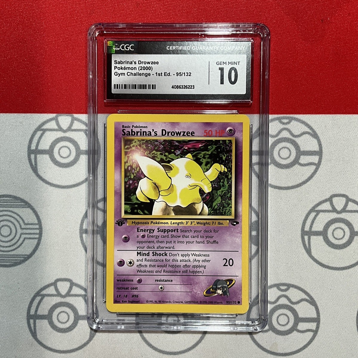 CGC 10 GEM Sabrina's Drowzee 95/132 1st Ed 2000 Pokemon Gym