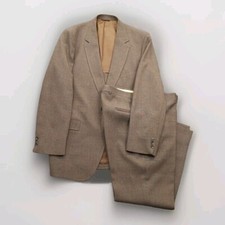 Vtg Sears Classic Collection Action Separates Mens 46 Long Tan Glen Plaid Suit