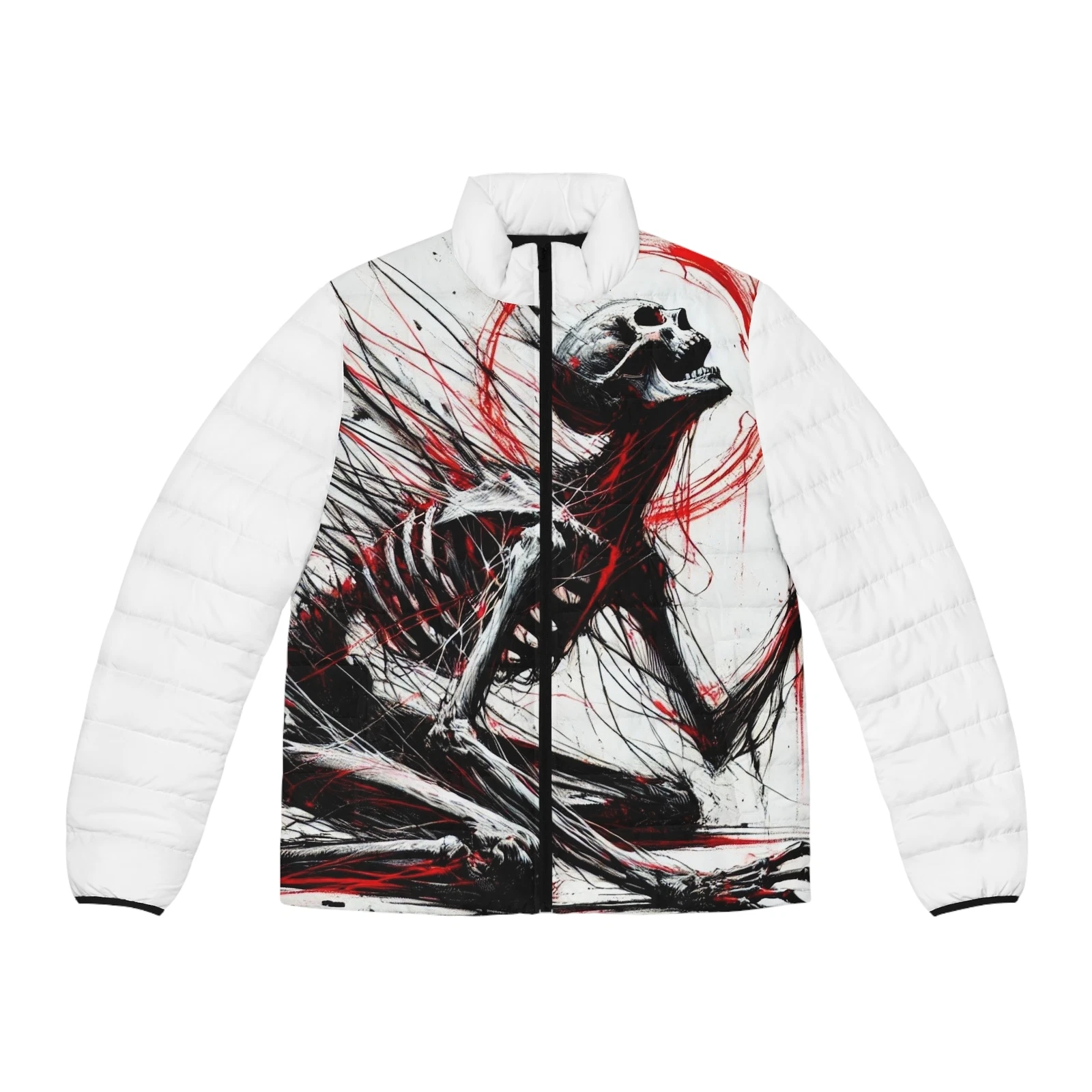 Men's Puffer Edgy Skeleton Jacket, Gothic Punk Style Zip-Up