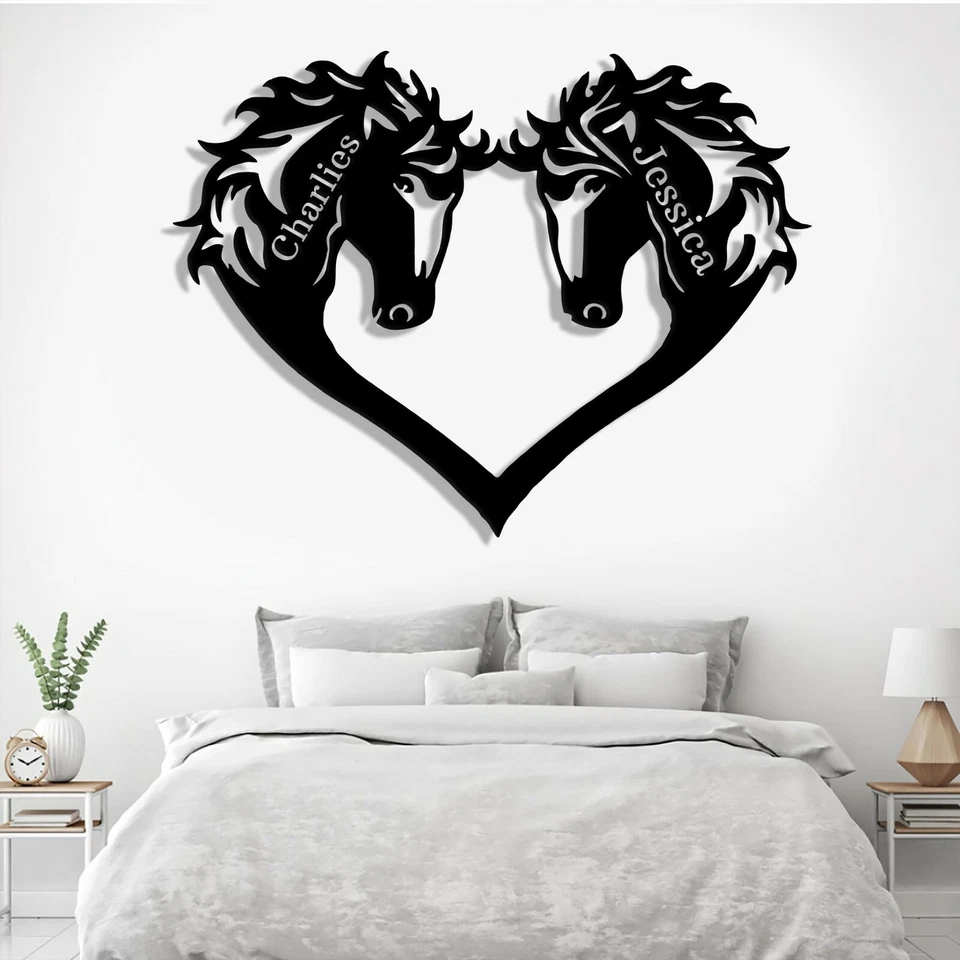 Personalized Couple Horse Heart Wall Art Metal Rustic Hanging Wall Wedding Decor - Image 2 of 3