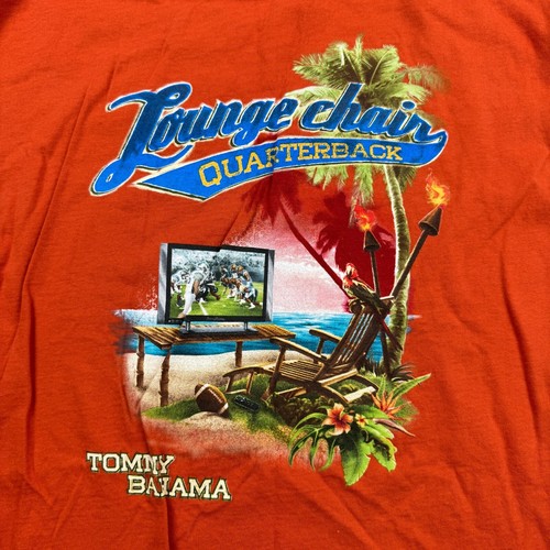 Vintage Tommy Bahama Shirt Mens Large Orange Lounge Chair Quarterback Print Logo - 第 2/10 張圖片