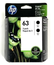 HP 63 Black Ink Cartridges Twin Pack T0A53AN 2 x F6U62AN Exp 2026+ Retail Box
