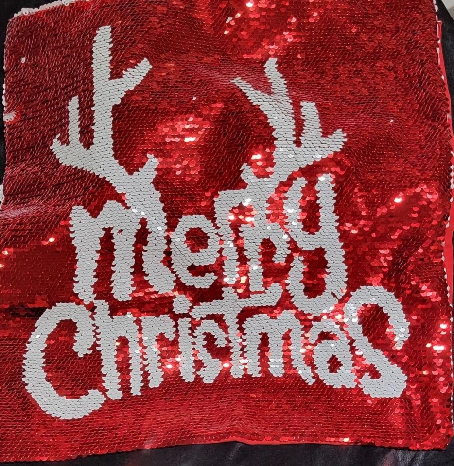 Juego de 4 fundas de almohada decoraciones navideñas de 15 × 15 pulgadas cambiantes de lentejuelas rojo blanco Foto 2 de 4