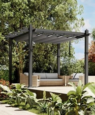 10'x10' Aluminum Patio Pergola ,Outdoor Pergola w/Retractable Canopy Sun Shade