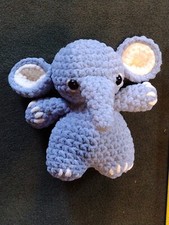 Handmade Crochet Amigurumi Baby Boy Blue Elephant, Adorable 8"