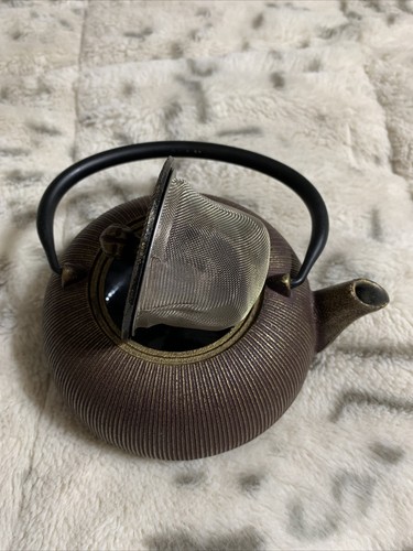 Antik signierte chinesische Teekanne Metall mit Sieb - Bild 2 von 5