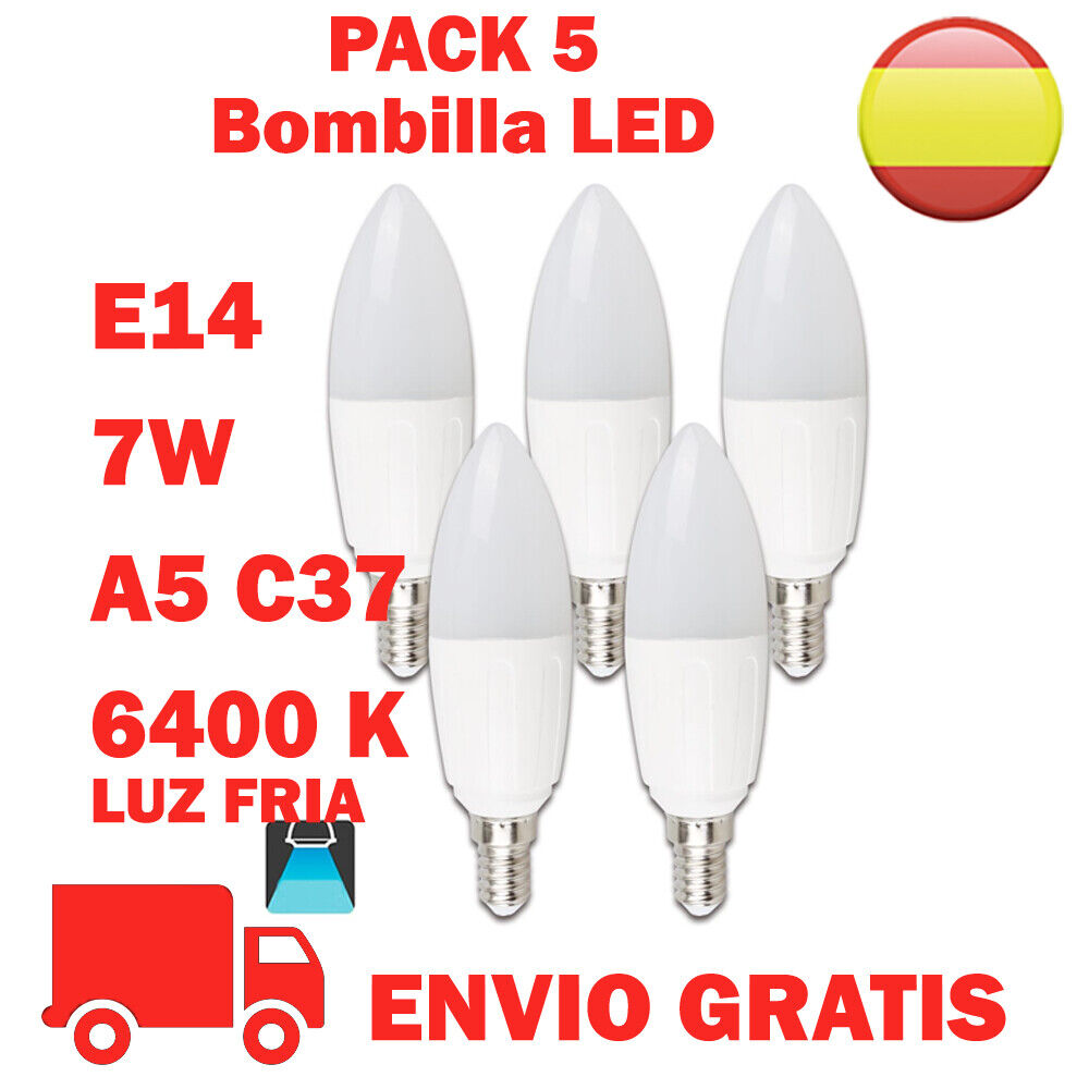 BOMBILLA LED A5 C37 / 7W E14 LUZ BLANCA 6400K (PACK 5...