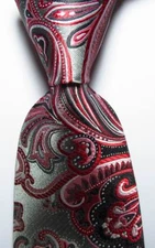 New Classic Paisley Gray Black Red White JACQUARD WOVEN Silk Men's Tie Necktie