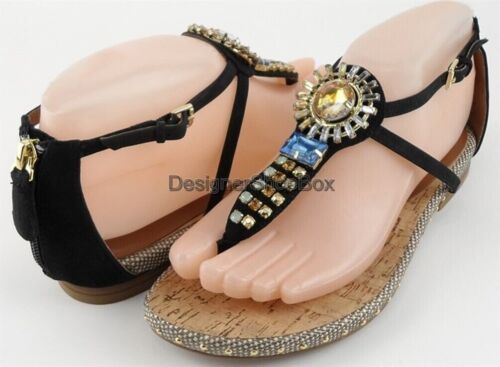 $140 BOUTIQUE 9 GLORY MIXITUP Sandalias Tanga con Joyas de Diseñador Nubuck Negro 6.5
