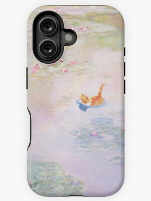 New Funny Orange Cat in Water Lily iPhone Tough Case 11-16 Pro Max Made in USA
