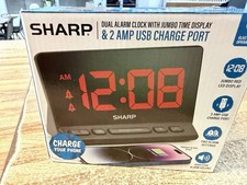 Sharp Digital Dual Alarm Clock, Black Jumbo Red LED Display, Snooze, 2A USB