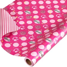 Reversible Barbie Wrapping Paper 75 sq. ft. - Stars, Polka Dots, Stripes, 30"...