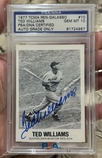 TED WILLIAMS 1977 TCMA PSA/DNA ON CARD 10 AUTO GRADE ! *GORGEOUS SIGNATURE ! WOW