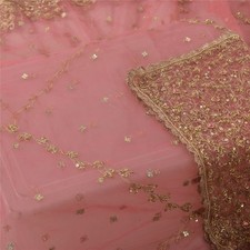 Sanskriti Vintage Pink Dupatta Long Stole Net Mesh Hand Beaded Ethnic Wrap Veil