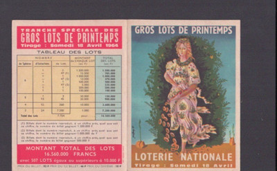 GROSSES FRÜHLINGSSET / Flugblatt NATIONALE LOTTERIE 1964 illustriert von GEOFFROY