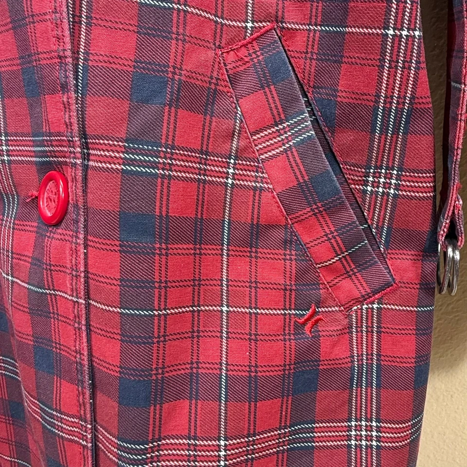 Abrigo Hurley Vintage Mujer Rojo Cuadros Guisante XL Doble Pecho Forrado Foto 3 de 4