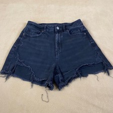 American Eagle Distressed Denim Shorts Womens 2 Black Frayed High Rise Jean EUC