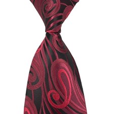 New Luxury Paisley Red Dark Red Black Woven Skinny Silk Classic Mens Tie Necktie