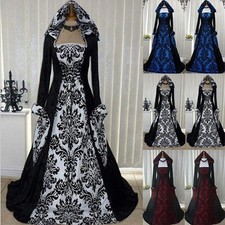 Vintage Women Victorian Gothic Dress Medieval Dress Costume Hooded Cosplay Party