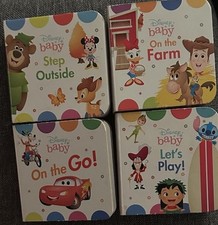 4 Small Disney Baby Books Step Outside, On The Farm, On The Go, Let  s Play