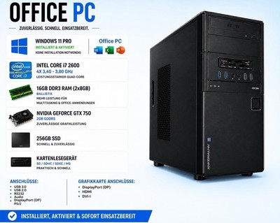 Windows 11 Pro PC ANKERMANN i7 Bis 3,80GHz 256GB SSD 16GB RAM GeForce 750 2GB
