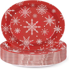 Christmas Paper Plates,50 Count Heavy Duty Paper Plate,10" X 12.5" Disposable Se