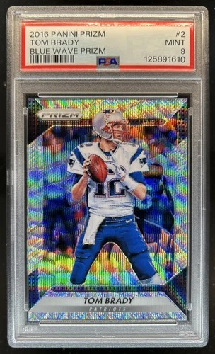 2016 Panini Prizm Tom Brady Blue Wave #/149 Patriots PSA 9