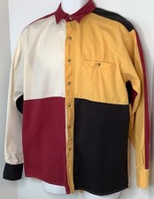 Vintage Wrangler Pearl Snap Button Up Shirt Size Medium M Color Block Western
