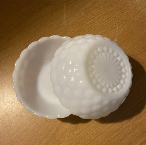 Vtg Anchor Hocking Milk Glass Mini Bubble Bowl Set - (2) Bowls - VGC