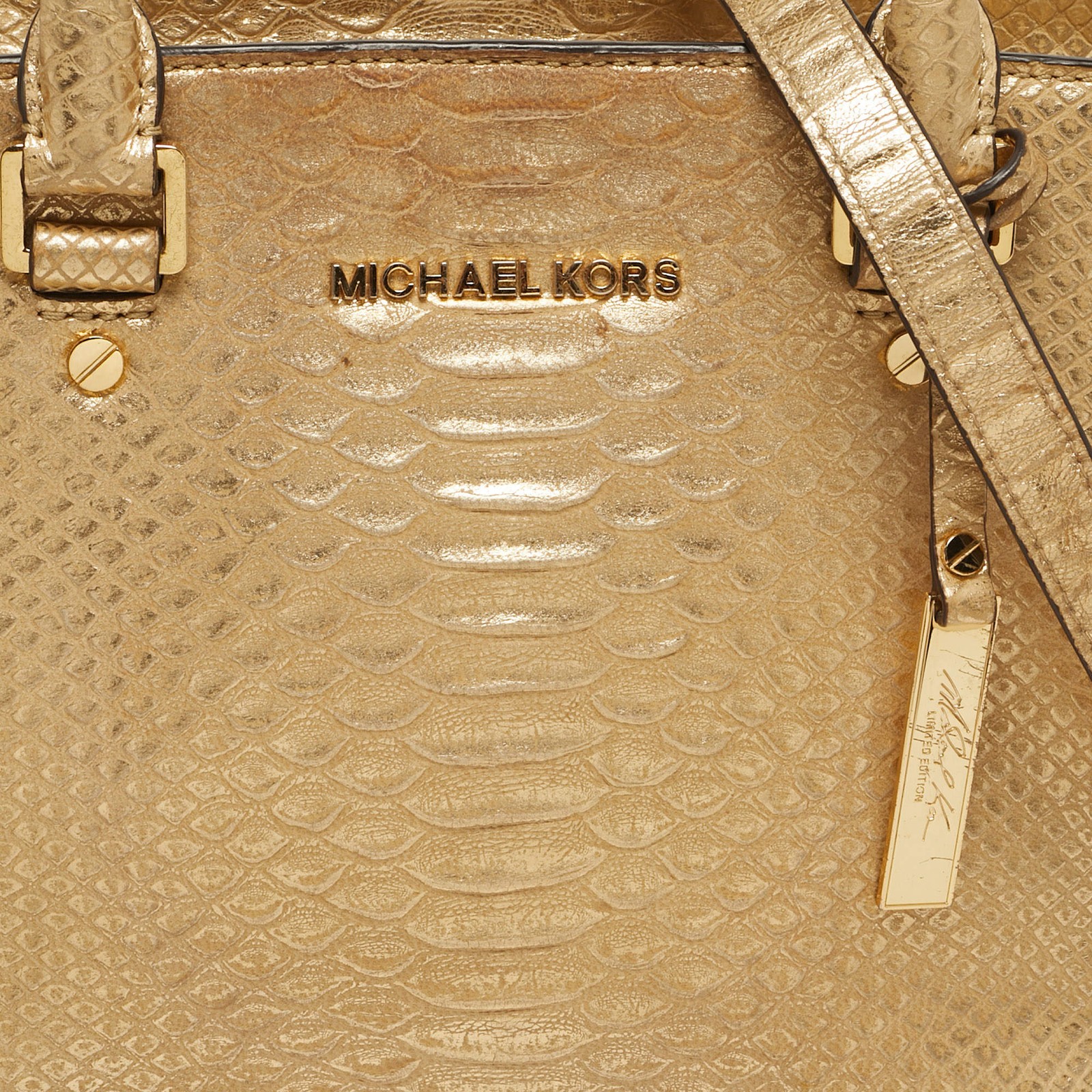 Michael Kors Selma Medium Gold Python Embossed Le… - image 5
