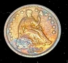 1858 O Seated Liberty Silver Half Dime 5c AU Rainbow Toned Obverse Cracked
