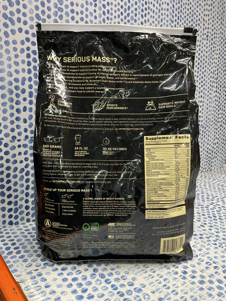 Optimum Nutrition Serious Mass Weight Gainer Protein - Vainilla, 12 lb EXP 3/2027 Foto 2 de 3