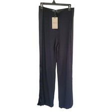 MNG Mango Trousers Paulin Black Wide Leg Pants Size M Satin Side Stripe #21