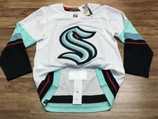 MENS 50 - NEW Adidas NHL Seattle Kraken Hockey Jersey White Fight Strap