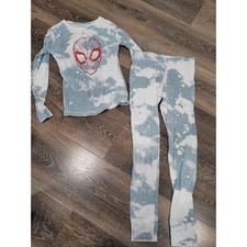 GAP Kids Marvel Spiderman Bleached Pajama Set Long Sleeve Top Pants Size 10 3