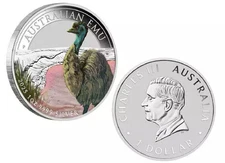 2025 1oz Australia Perth Mint Emu .9999 Silver Coloured Coin