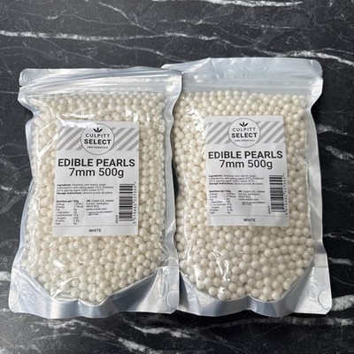 X2 ausgewählte essbare Perlen - weiße 7 mm Perlen, Tortenstreusel Deko - 500 g