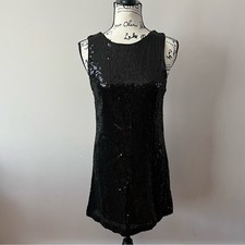 Alice & Olivia kamryn black sequin cowl neck back mini dress ladies size 4