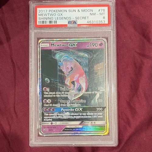 2017 Pokémon Shining Legends Mewtwo GX Secret Rare 78/73 PSA 8