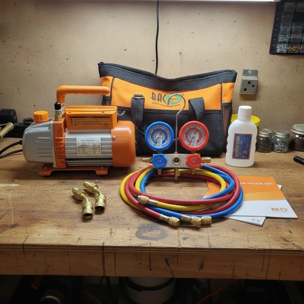 3.6CFM Mini Split HVAC Vacuum Pump & Gauge Set for Efficient R410A/R22 Service