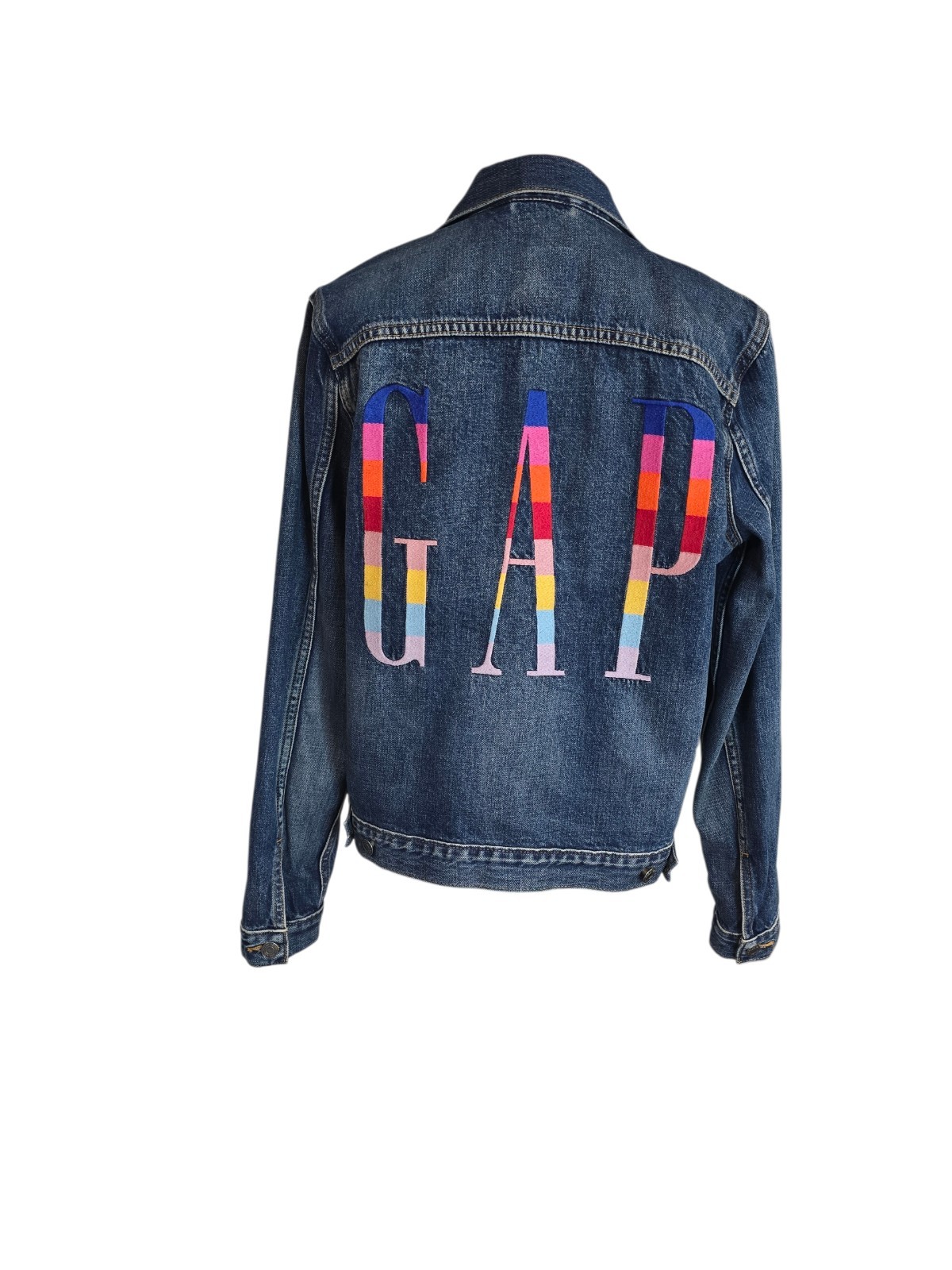 Gap Blue Patchwork Detail Rainbow Embroidered "Ga… - image 3