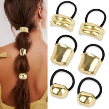 6 PCS Gold Hair Ties for Women Cuffs Metal Ties Ponytail Cuff Thick Hair
