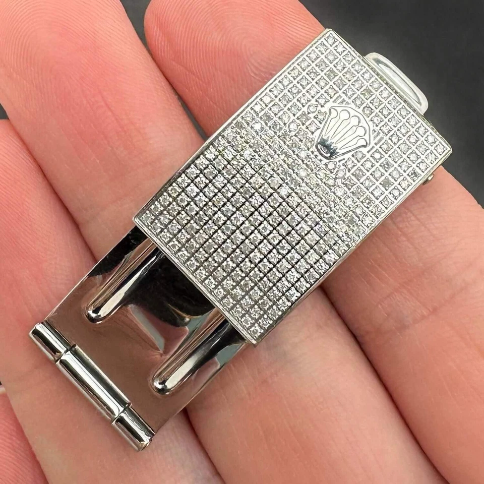 Hebilla de cierre plegable de acero inoxidable con diamante natural de 2,50 quilates para Rolex 20 mm Foto 4 de 4