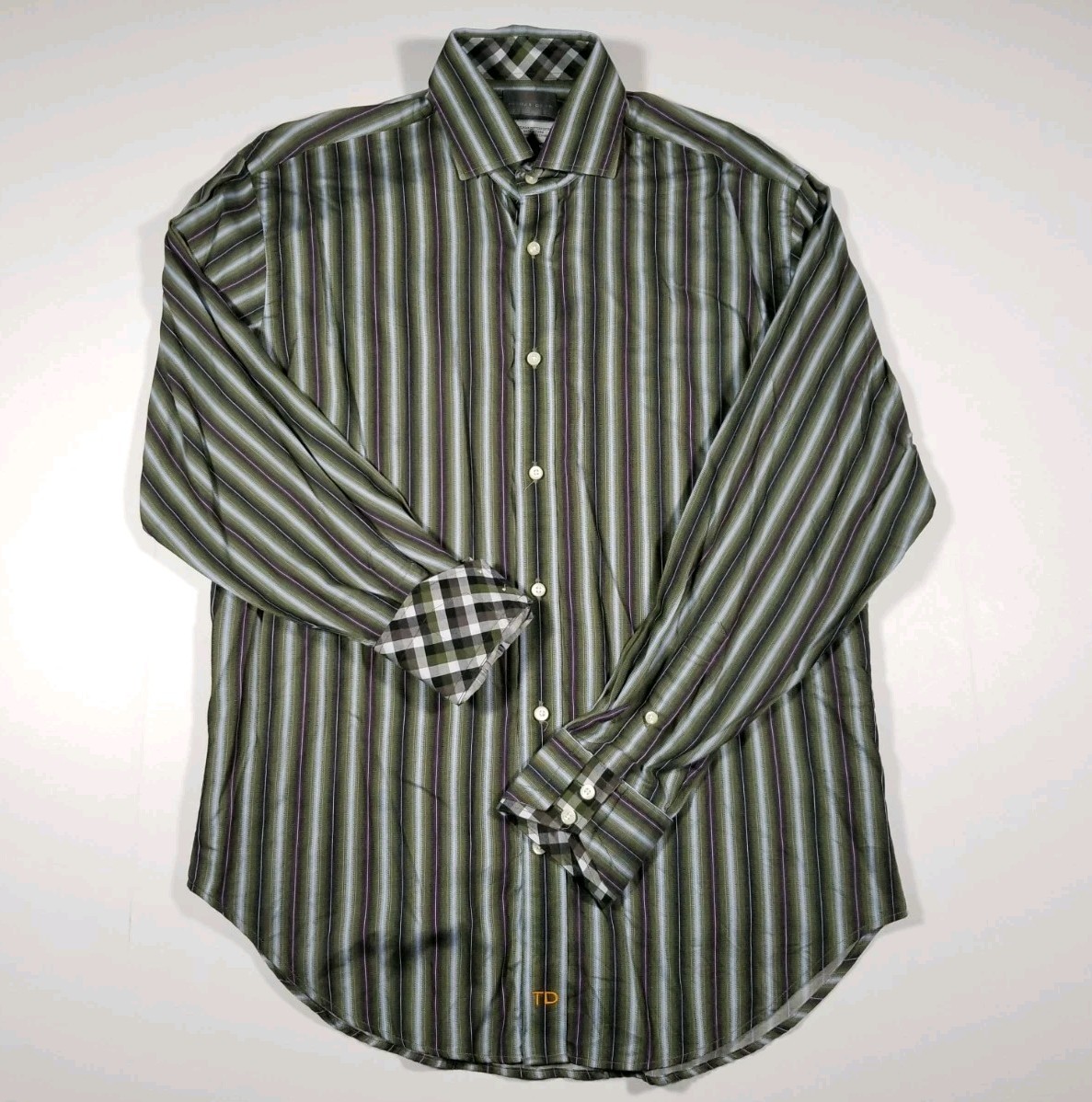 Thomas Dean Men's Small Casual Button Up Shirt ( S ) Striped Long Sleeve