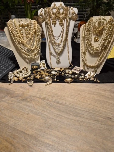 Huge Vintage Jewelry Lot Faux Pearl With Goldtone, Necklaces,earrings, Brooches