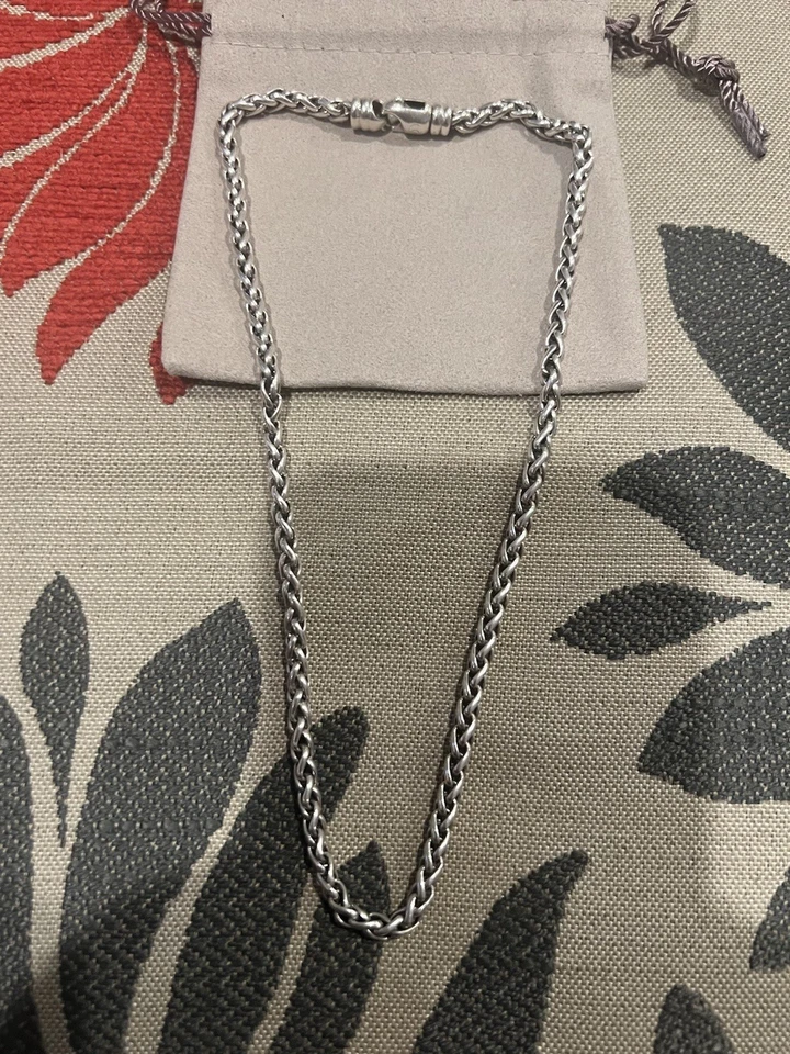 Collar de cadena David Yurman de plata de ley tejido de trigo de 4 mm 16" Foto 3 de 4