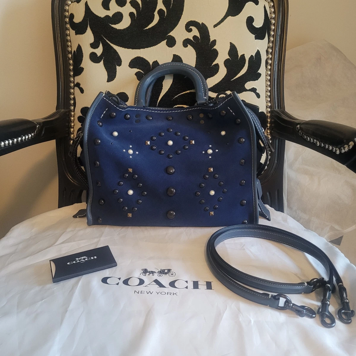 Coach Women's Suede Exterior Blue Bags & Handbags for Women for