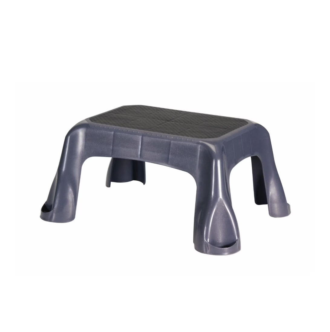 Plastic Step Stool, In-Mold Tread, 1-Step, Gray
